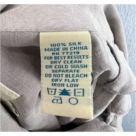 Joseph & Feiss Shirt Mens Size Large Tan 100% Silk Camp Palms Textured Button Up - Picture 6 of 6